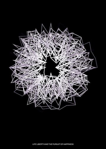 Print 3 of 5, a Peter Saville artwork for the Beyond The Music 2026 programme: a ring of angular white and lilac lines on black